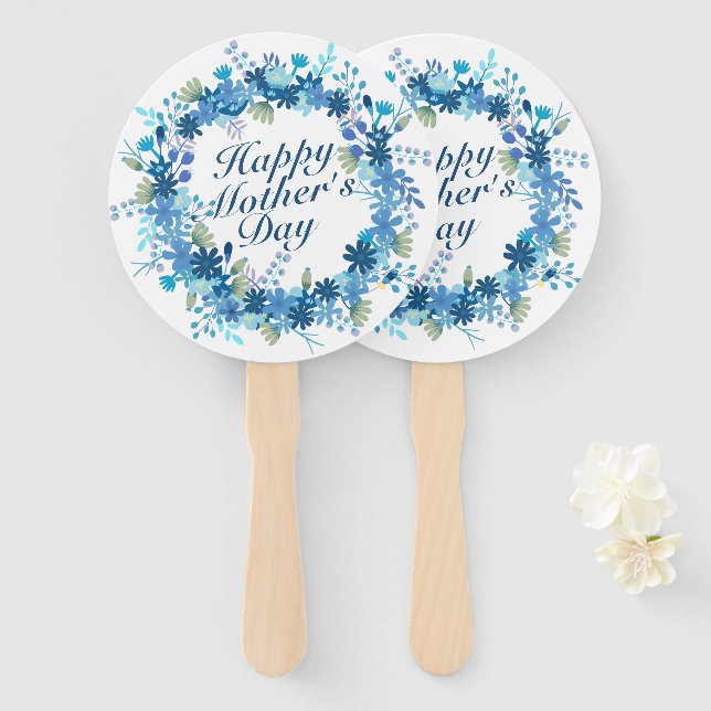 Éventail Joyeuse Fête des Mères Hiver Floral Wreath Hand Fa (Devant et derrière)