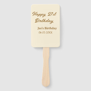 Éventail Joyeux 21e anniversaire brun pastel jaune nom date
