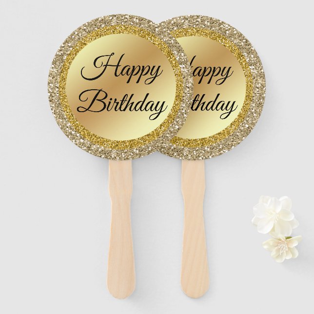 Éventail joyeux anniversaire, or luxe fond classique chic (Devant et derrière)