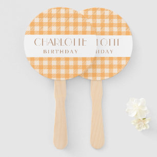 Éventail Joyeux Fun Orange en vichy plaid chèque anniversai