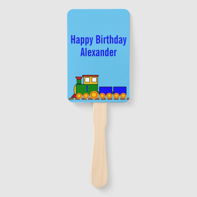 Éventail Joyeux train et nom d'anniversaire (Devant)