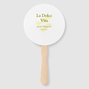 Éventail La Dolce Vita jaune mariage couple Nom date glit