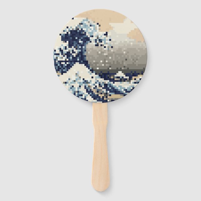 Éventail La Grande vague au large de Kanagawa 8 bits Pixel  (Devant)