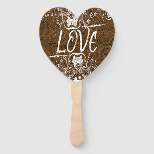 Éventail L'AMOUR EST Brown Typographie Cuir Ventilateurs à 