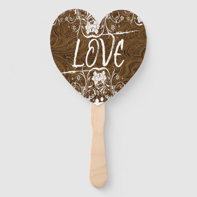 Éventail L'AMOUR EST Brown Typographie Cuir Ventilateurs à  (Devant)