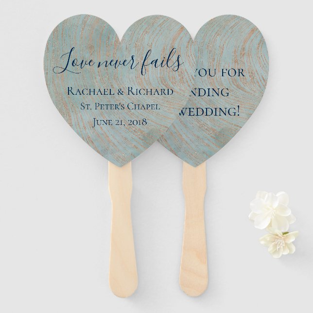 Éventail L'amour n'échoue jamais Mariage Merci Souvenir (Devant et derrière)