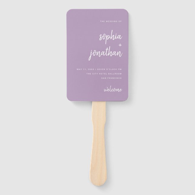 Éventail Lavande de script minimaliste moderne | MARIAGE (Devant)