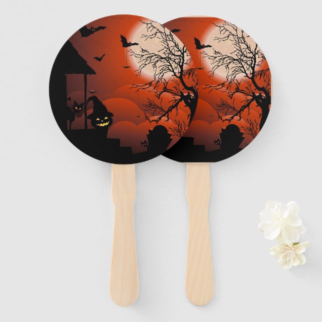 Éventail Le cauchemar de la lune sanglante d'Halloween (Devant et derrière)