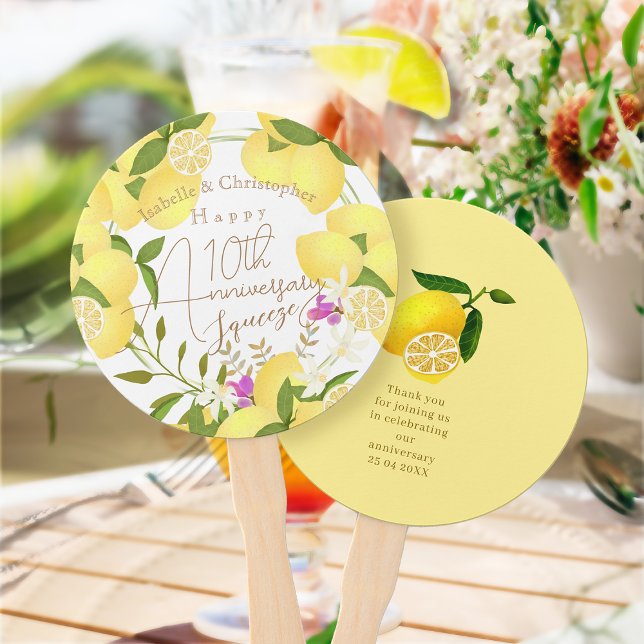 Éventail Lemon Squeeze White (10th Wedding Anniversary Thank You hand Fan)