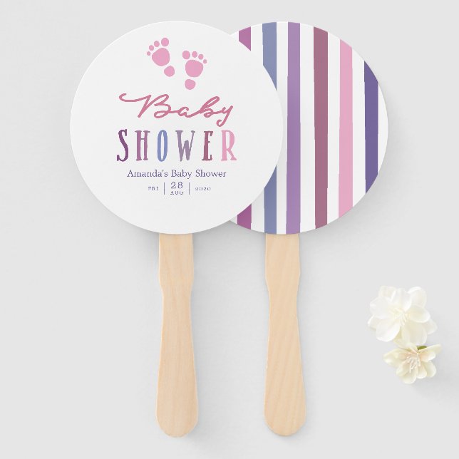 Éventail Les coloris tendance Baby shower fille (Devant et derrière)