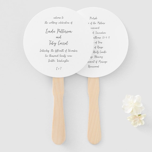 Éventail Linda Simple Modern Wedding Programme (Devant et derrière)