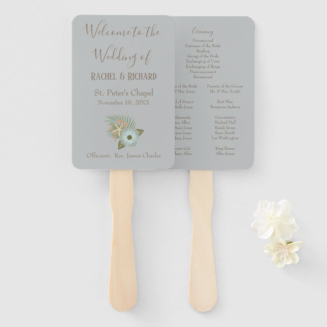 Éventail Lovely Blue and Grey Wedding Programme (Devant et derrière)