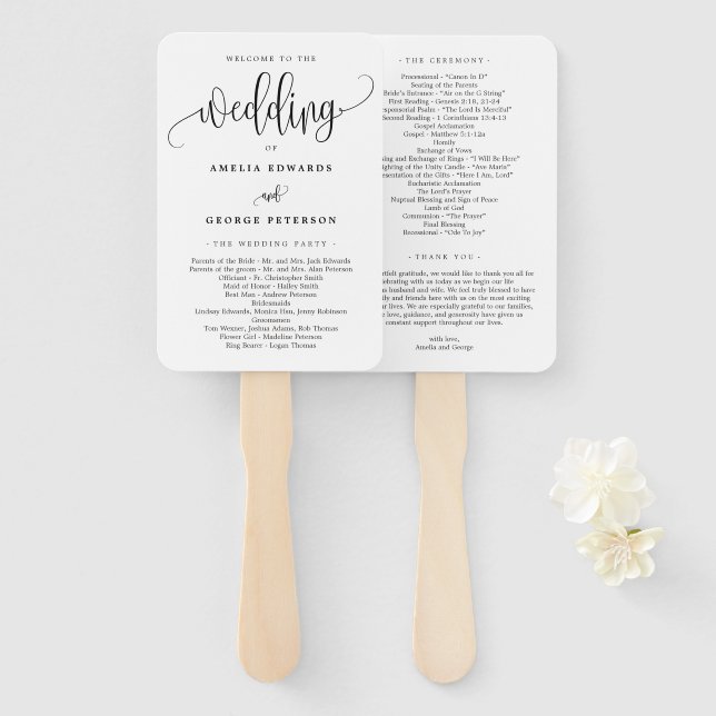 Éventail Lovely Calligraphy EDITABLE COULEUR Wedding Progra (Devant et derrière)