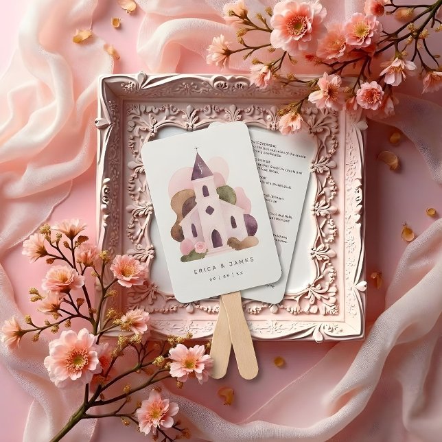Éventail Lovely Rustic Pink Tones Church Wedding Program (Lovely Rustic Pink Tones Church Wedding Program Hand Fan Design.)