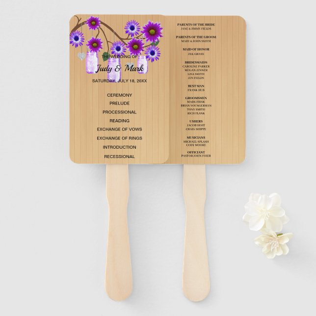 Éventail Lumière Russe violet Floral Mason jarres Mariage (Devant et derrière)