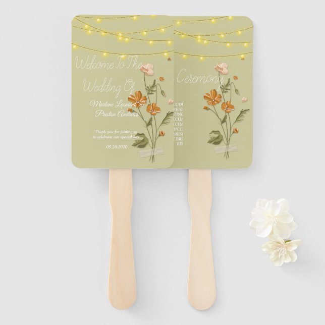 Éventail Lumières à cordes rustiques Mariage floral tendanc (Devant et derrière)