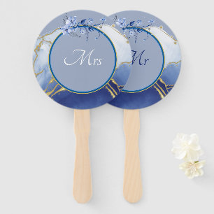 Éventail M. ou Mme Modern Blue Aqua Marble Mariage Jeu