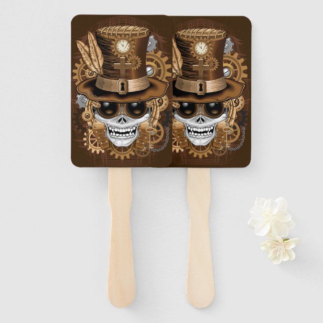 Éventail Machine rétro Voodoo à vapeur crâne (Devant et derrière)