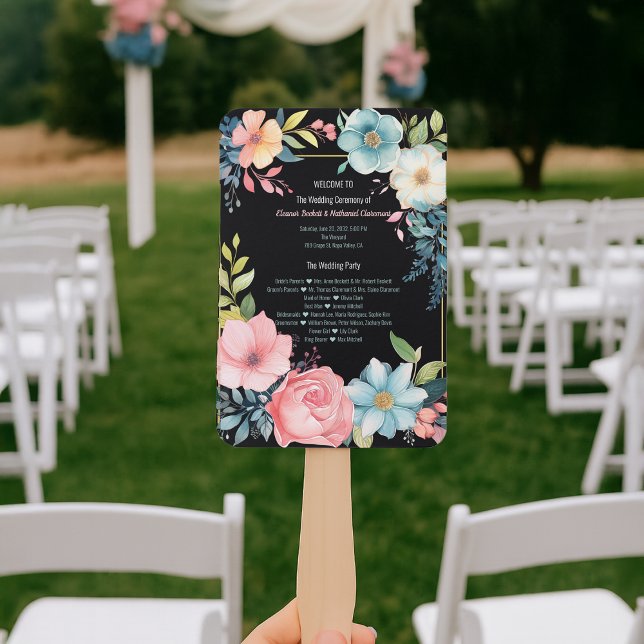 Éventail Magnifique programme de mariage à l'aquarelle colo (Beautiful Colorful Watercolor Wedding Program Hand Fan
)