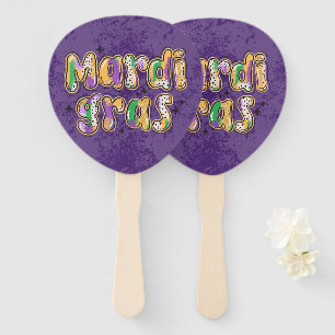 Éventail Mardi Gras vert jaune violet