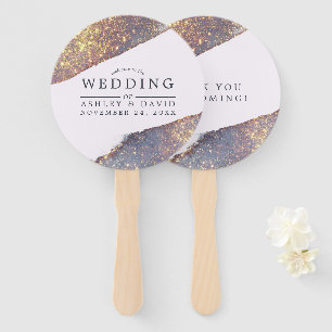 Éventail Mariage Chic Iridescent Violet Or Pailleté