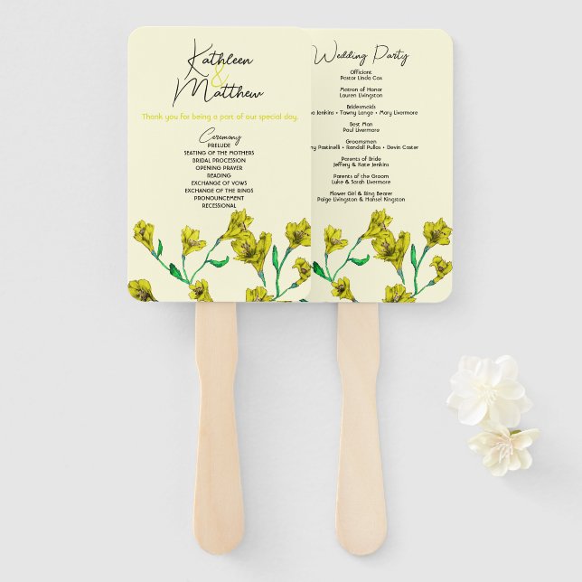 Éventail Mariage d'aquarelle jaune (Devant et derrière)