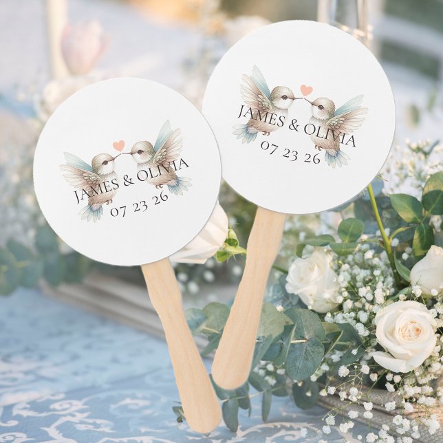 Éventail Mariage de colibri personnalisé (Custom Adorable Hummingbird Wedding Hand Fans)
