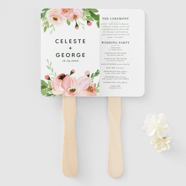 Éventail Mariage de couronnes à fleurs rose pâle (Devant et derrière)
