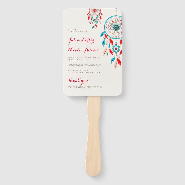 Éventail Mariage de Dreamcatcher en plumes de la tribu Boho (Devant)