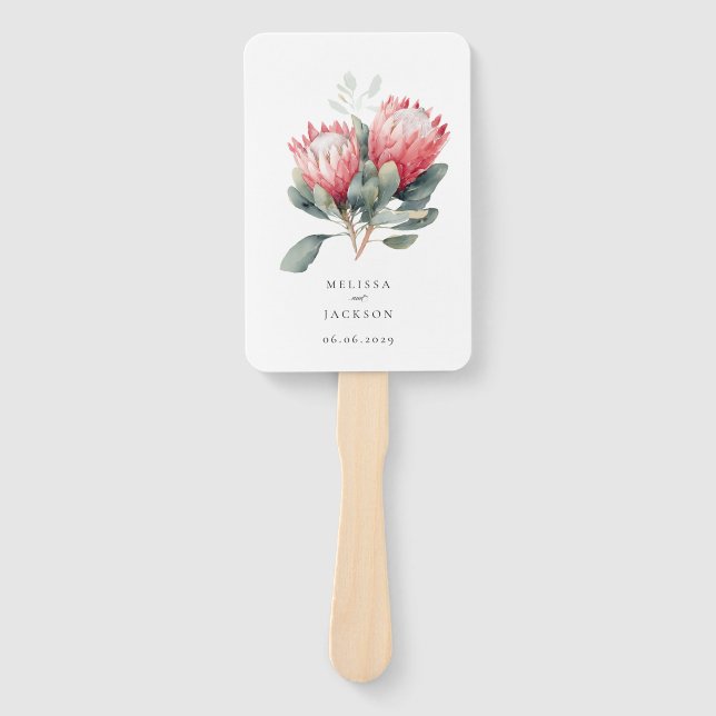Éventail Mariage de fleurs d'aquarelle en teinte Protea (Devant)