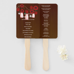 Éventail Mariage de jarres de mason rouge foncé rustique