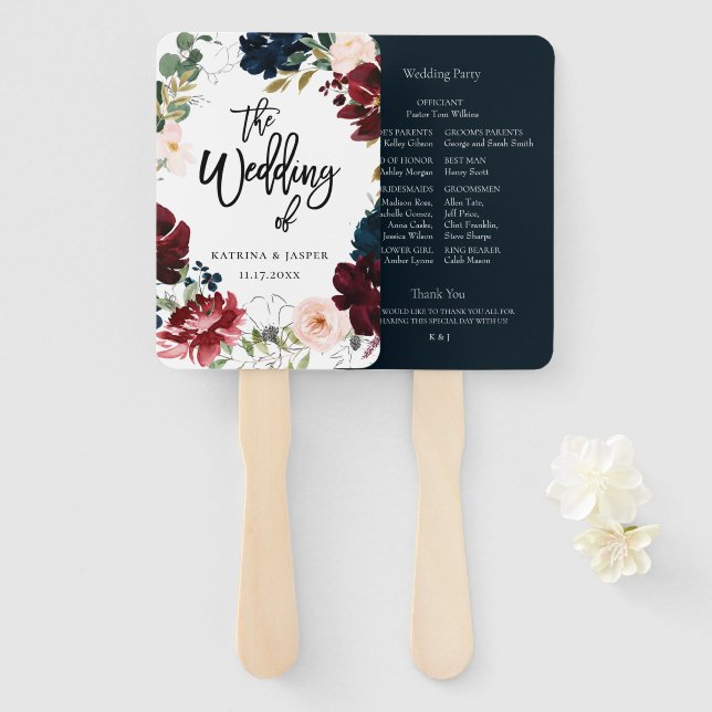 Éventail Mariage de la couronne de fleurs de la marine de B (Devant et derrière)