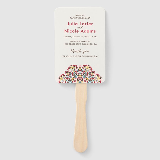 Éventail Mariage de Motif de mandala géométrique classique (Devant)