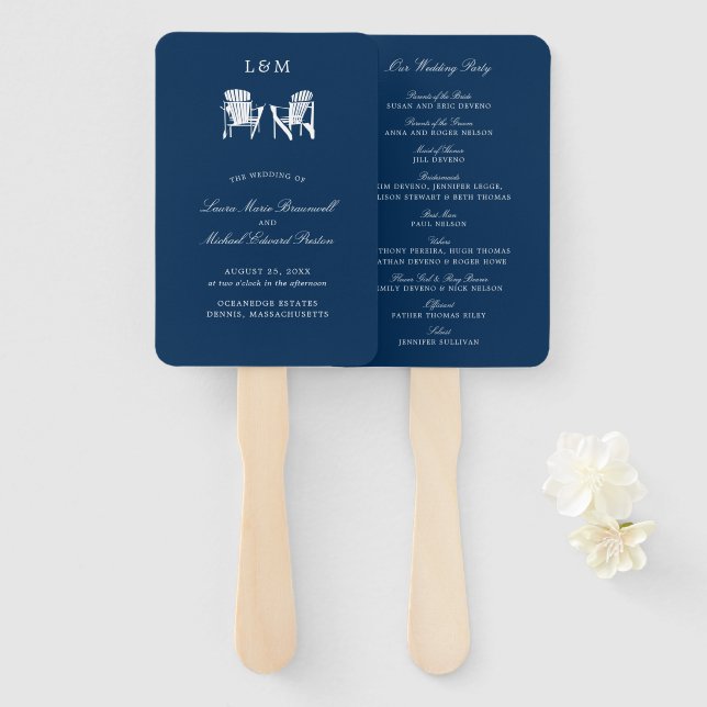 Éventail Mariage des chaises Adirondack bleu marine (Devant et derrière)