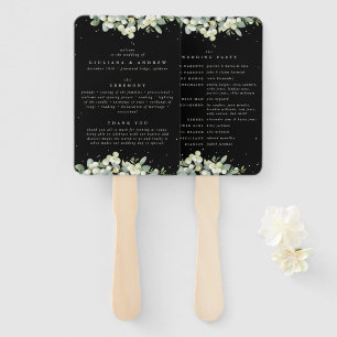 Éventail Mariage d'hiver Elégant Black Snowberry+Eucalyptus