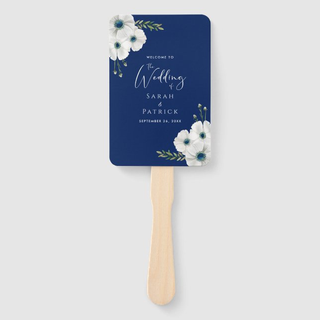 Éventail Mariage du programme de cérémonie | Floral bleu bl (Devant)