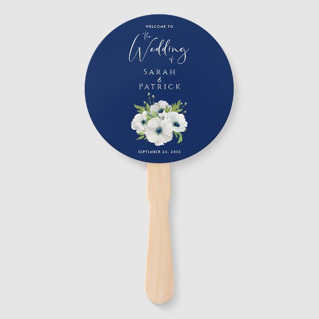 Éventail Mariage du programme de cérémonie | Floral bleu bl (Devant)