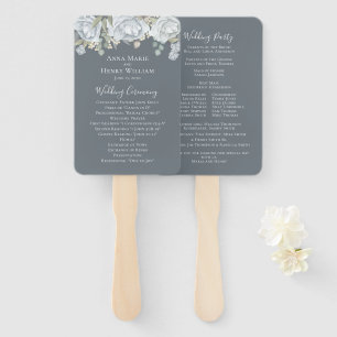 Éventail Mariage Dusty Blue Elegant Floral Rose Cérémonie
