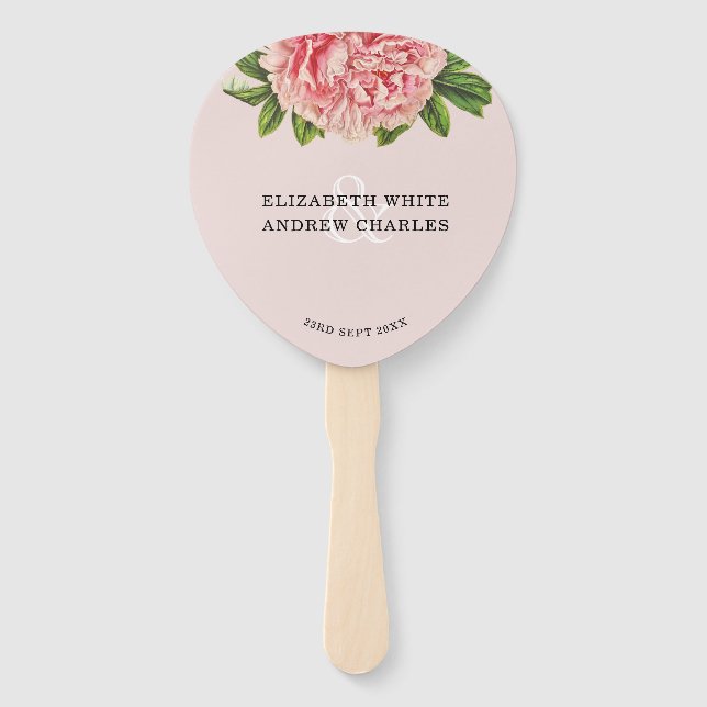 Éventail MARIAGE FAN chic rose pâle rose fleur de pivoine (Devant)