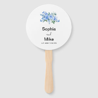 Éventail Mariage Fleurs Aquarelle Bleue et Papillons