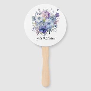 Éventail Mariage floral argent, bleu glacé et lilas