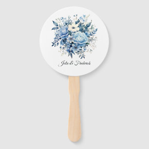 Éventail Mariage Floral Bleu Poussiéreux
