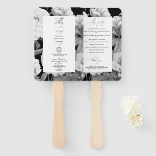 Éventail Mariage floral noir et blanc Peonies d'aquarelle