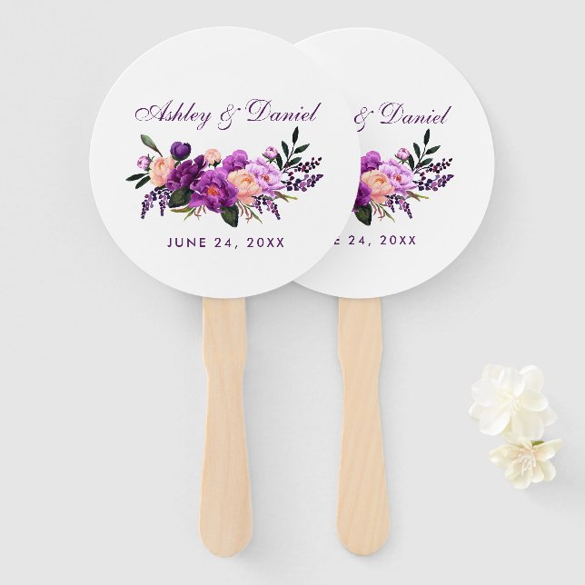 Éventail Mariage floral violet Ultra violet P (Devant et derrière)