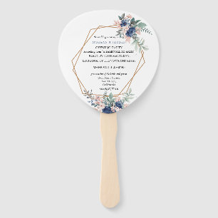 Éventail Mariage géométrique bleu-blanc rose pâle