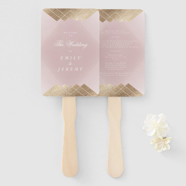 Éventail Mariage Géométrique Pink Gold Gatsby (Devant et derrière)