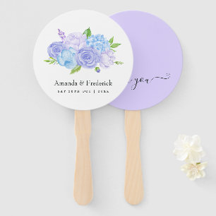 Éventail Mariage Hydrangea Bleu et Lavande Clair
