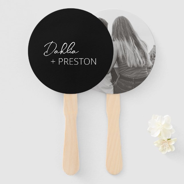 Éventail Mariage minimaliste noir moderne (Devant et derrière)