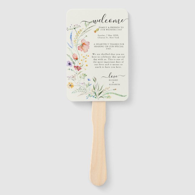Éventail Mariage moderne Fleur sauvage minimal élégant (Devant)