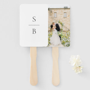 Éventail Mariage Moderne Monogramme Noir et Blanc Propre